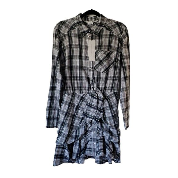 VERONICA BEARD Valle Plaid Minidress Navy Green & White Plaid Women's Size 6 - Picture 5 of 15